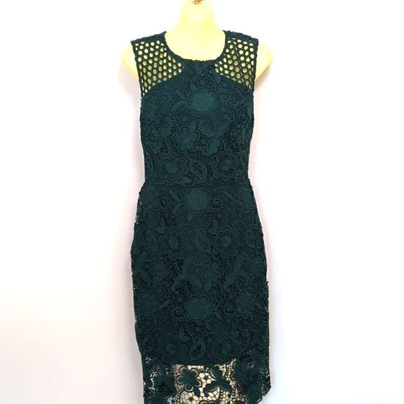 Vera Wang Dress Green Lace Overlay Nwot Sz 4 - Picture 5 of 8